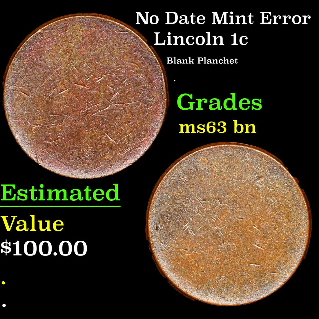 No Date Lincoln Cent Mint Error 1c Grades Select Unc BN (1 of 3)