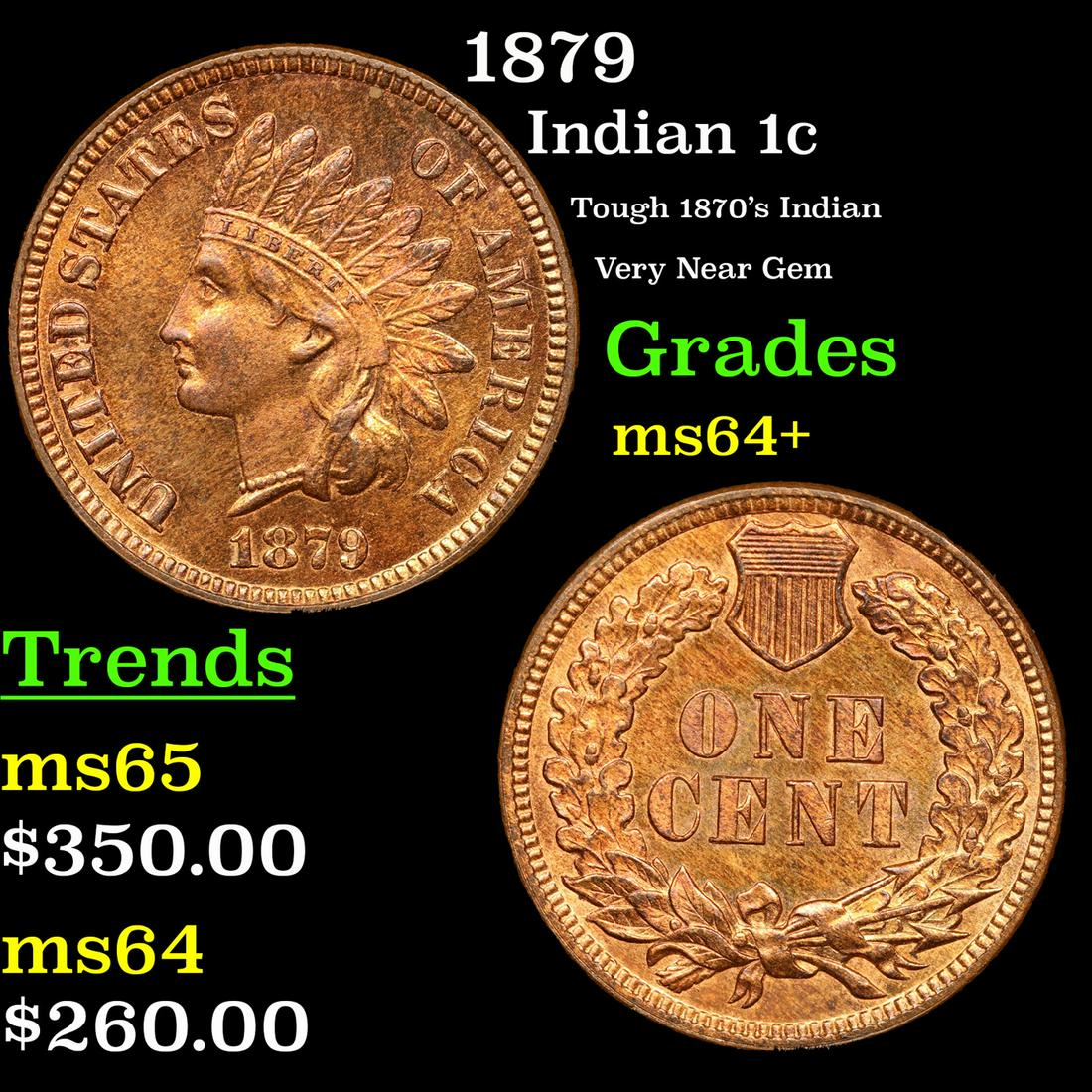 1879 Indian Cent 1c Grades Choice+ Unc (1 of 3)