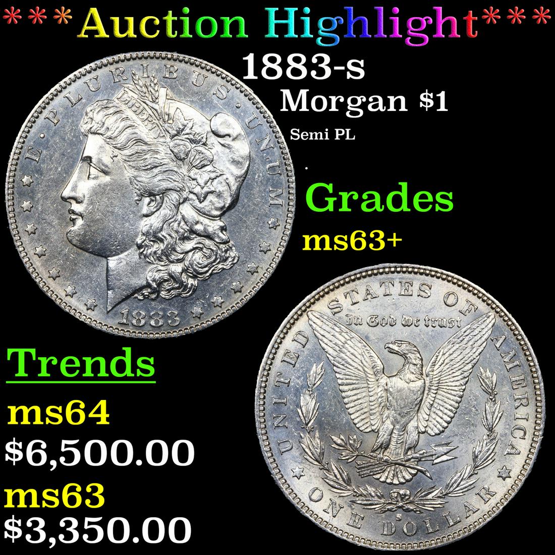 ***Auction Highlight*** 1883-s Morgan Dollar $1 Graded ms63+ By SEGS (fc) (1 of 5)