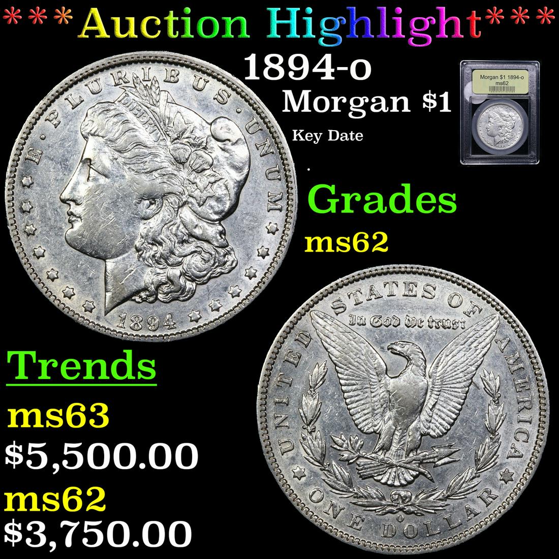 ***Auction Highlight*** 1894-o Morgan Dollar $1 Graded Select Unc By USCG (fc) (1 of 5)