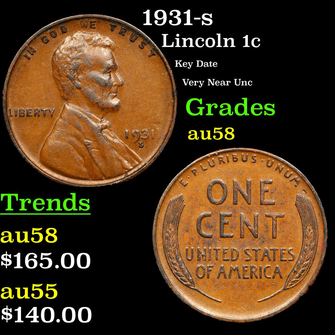 1931-s Lincoln Cent 1c Grades Choice AU/BU Slider (1 of 3)