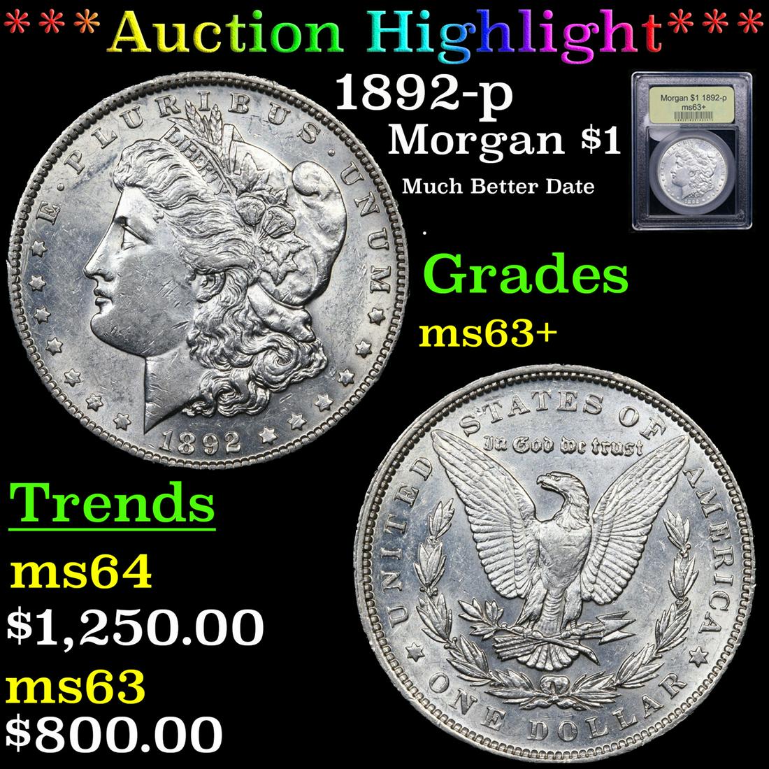 ***Auction Highlight*** 1892-p Morgan Dollar $1 Graded Select+ Unc By USCG (fc) (1 of 5)