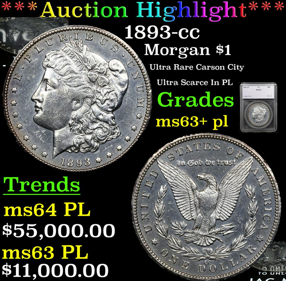 ***Auction Highlight*** 1893-cc Morgan Dollar $1 Graded ms63+ pl By SEGS (fc) (1 of 7)