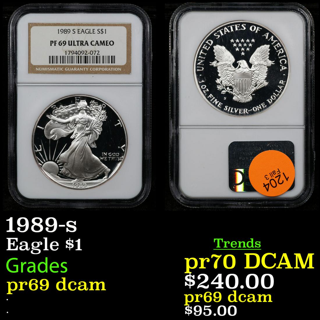 Proof NGC 1989-s Silver Eagle Dollar $1 Graded pr69 dcam BY NGC (1 of 3)