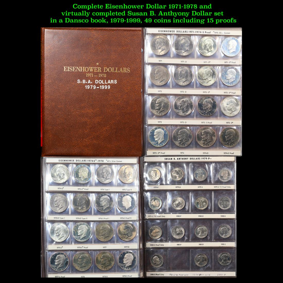 Complete Eisenhower Dollar 1971-1978 and a virtually completed Susan B. Anthyony Dollar in a Dansco (1 of 5)
