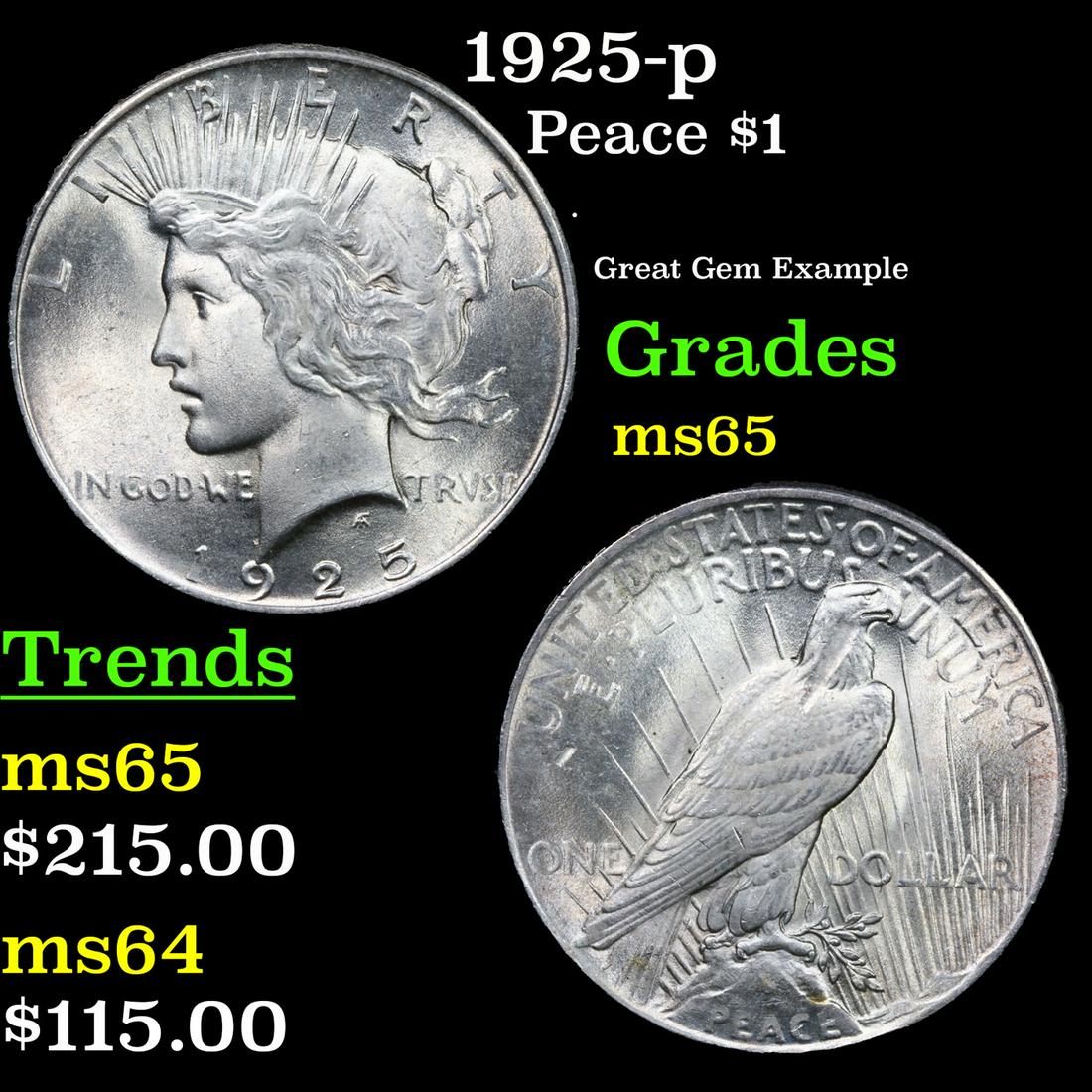 1925-p Peace Dollar $1 Grades GEM Unc (1 of 3)