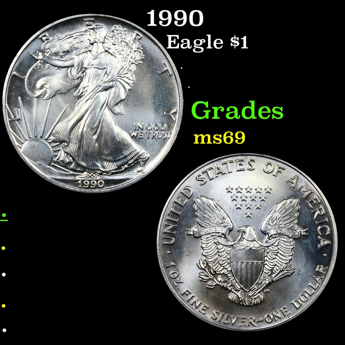1990 Silver Eagle Dollar $1 Grades ms69 (1 of 3)
