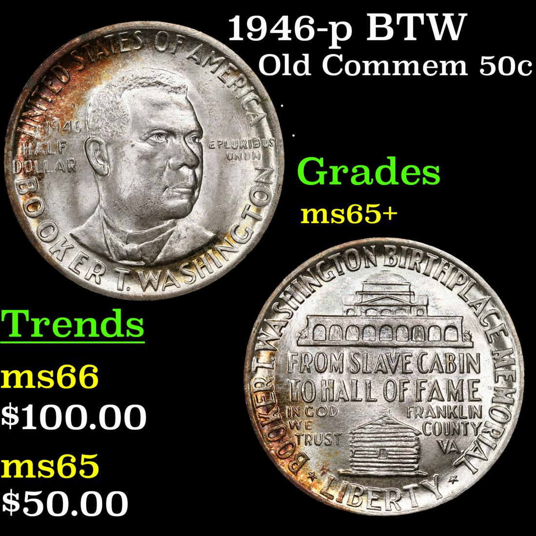1946-p BTW Old Commem Half Dollar 50c Grades GEM+ Unc (1 of 3)