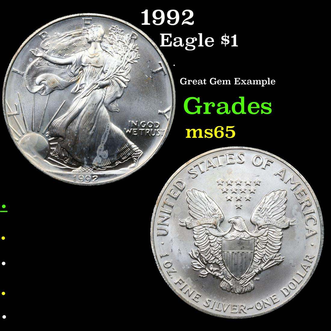 1992 Silver Eagle Dollar $1 Grades GEM Unc (1 of 3)