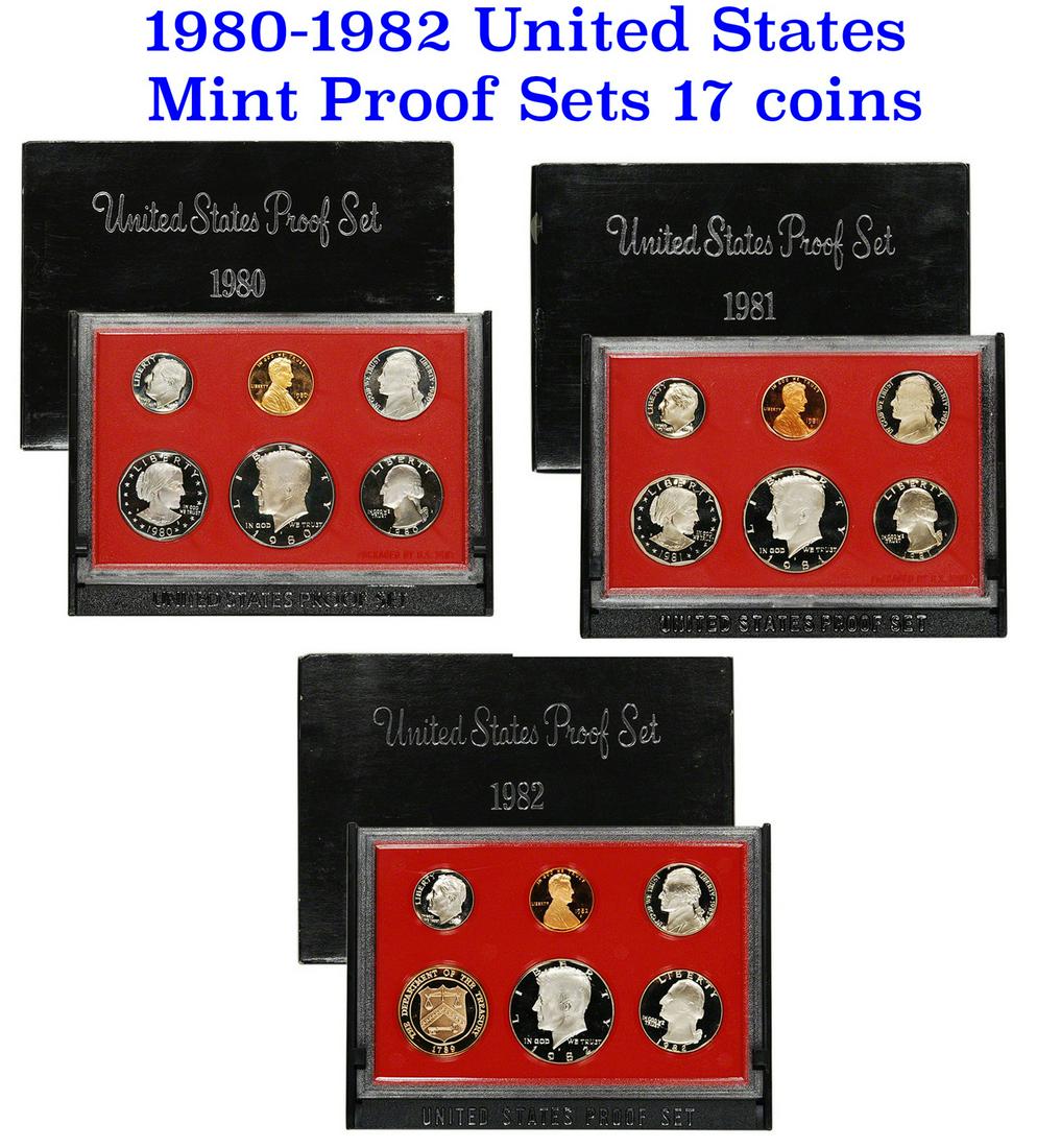 Group of 3 United States Mint Proof Sets 1980-1982 17 coins (1 of 4)