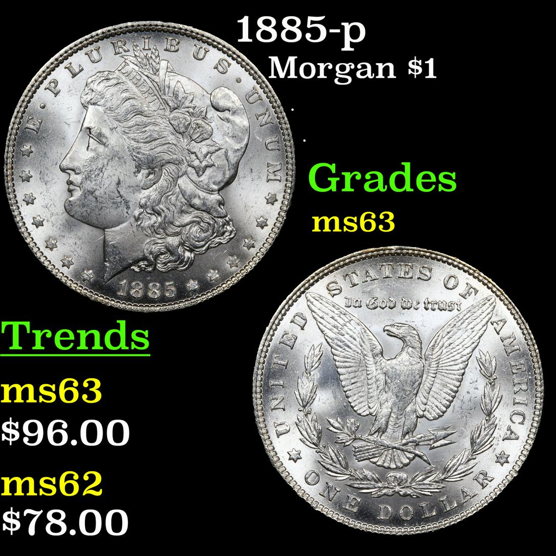 1885-p Morgan Dollar $1 Grades Select Unc (1 of 3)