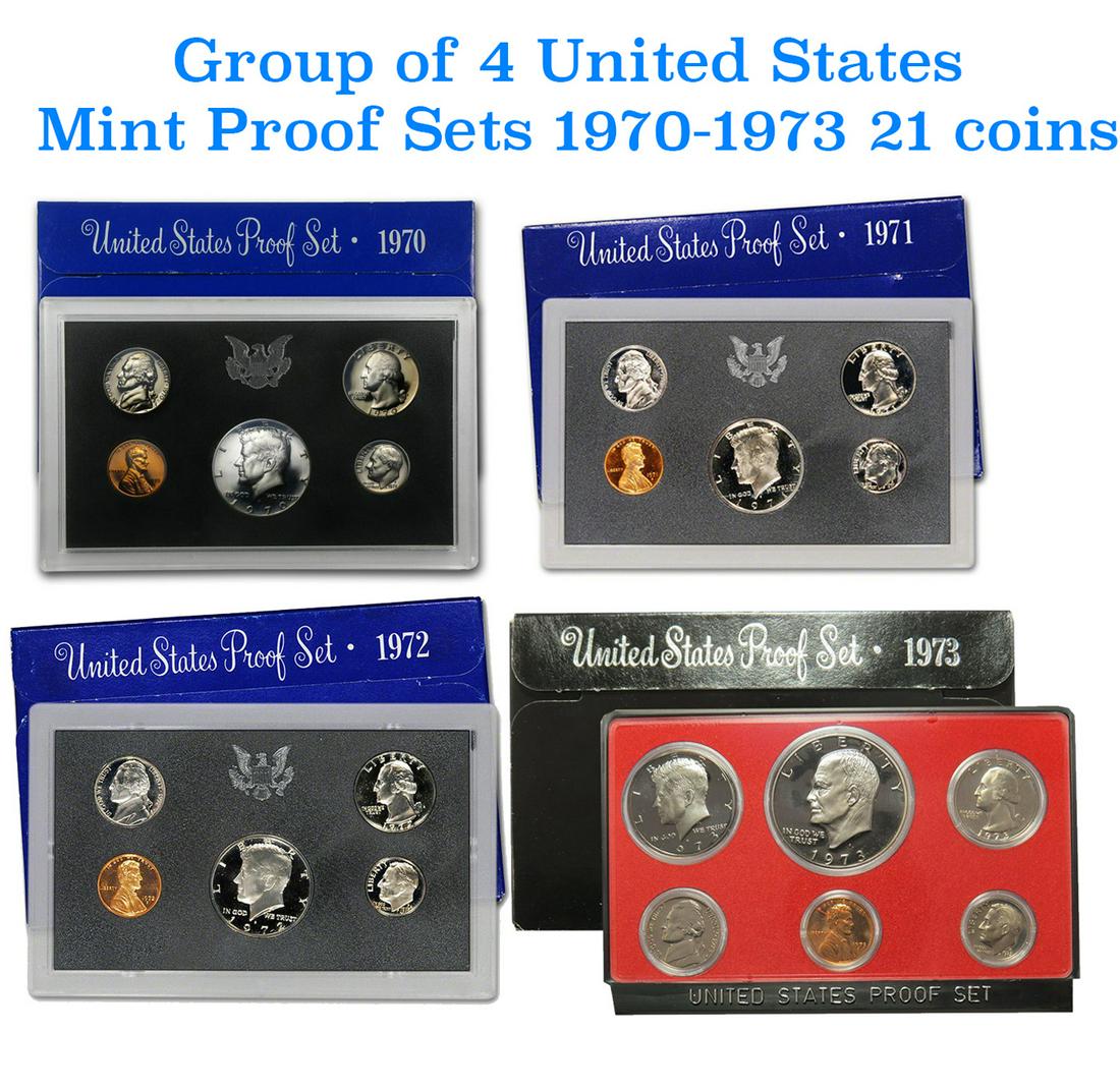 Group of 4 United States Mint Proof Sets 1970-1973 21 coins (1 of 5)