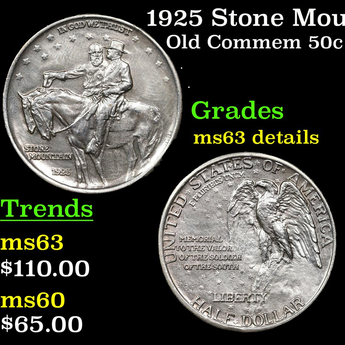 1925 Stone Mountain Old Commem Half Dollar 50c Grades Unc Details (1 of 3)