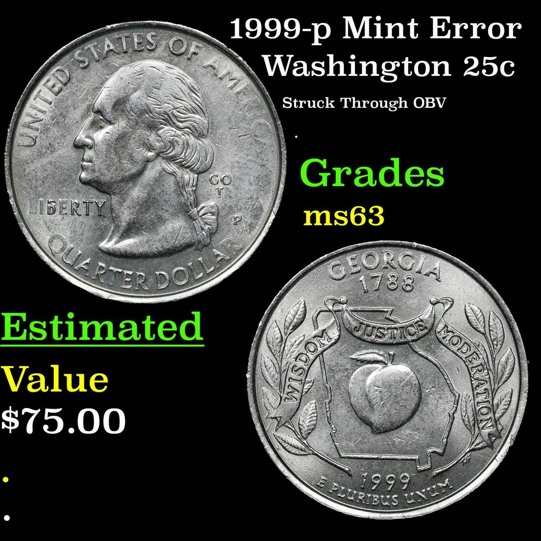 1999-p Washington Quarter Mint Error  25c Grades Select Unc (1 of 3)