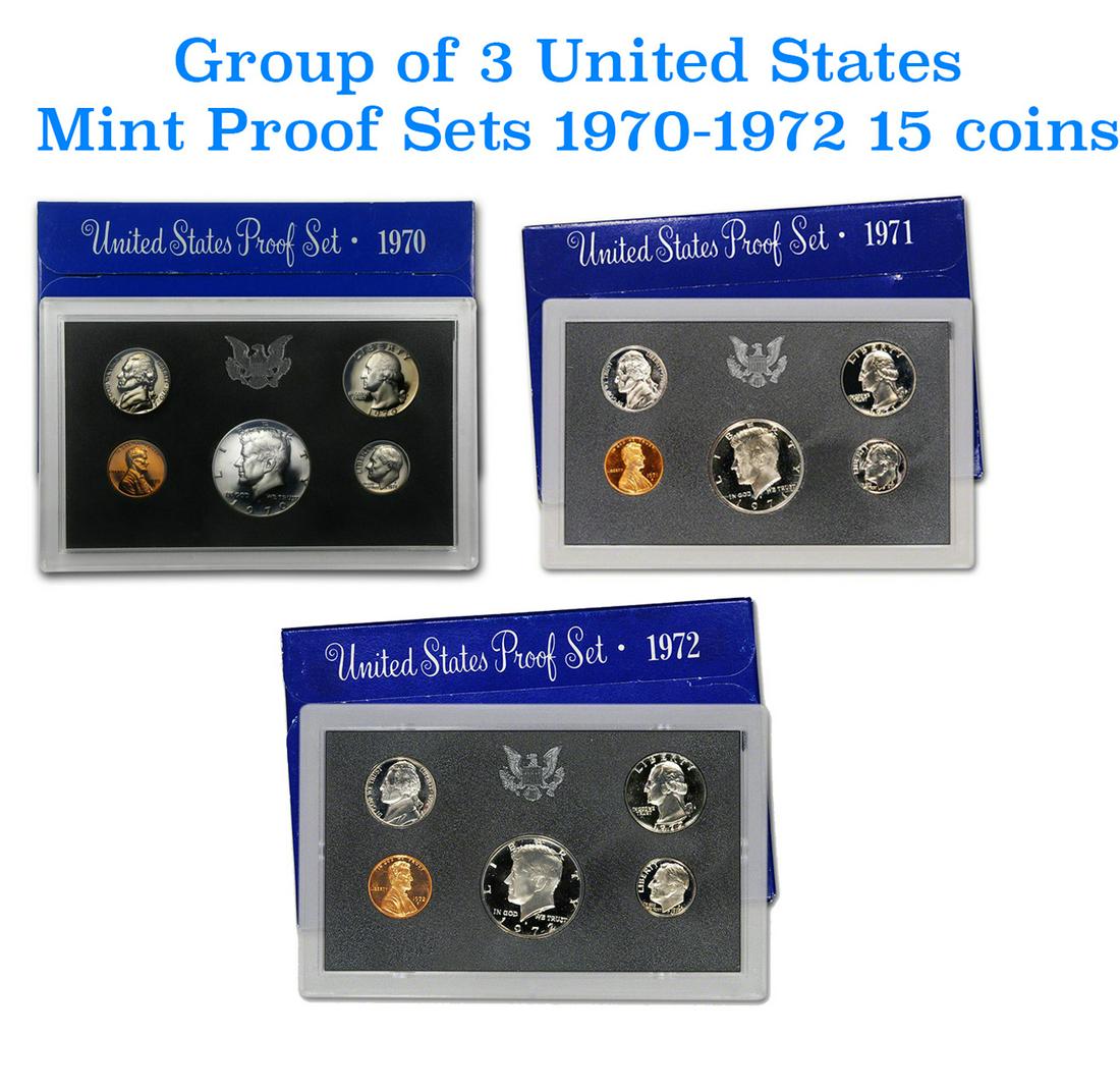 Group of 3 United States Mint Proof Sets 1970-1972 15 coins (1 of 4)