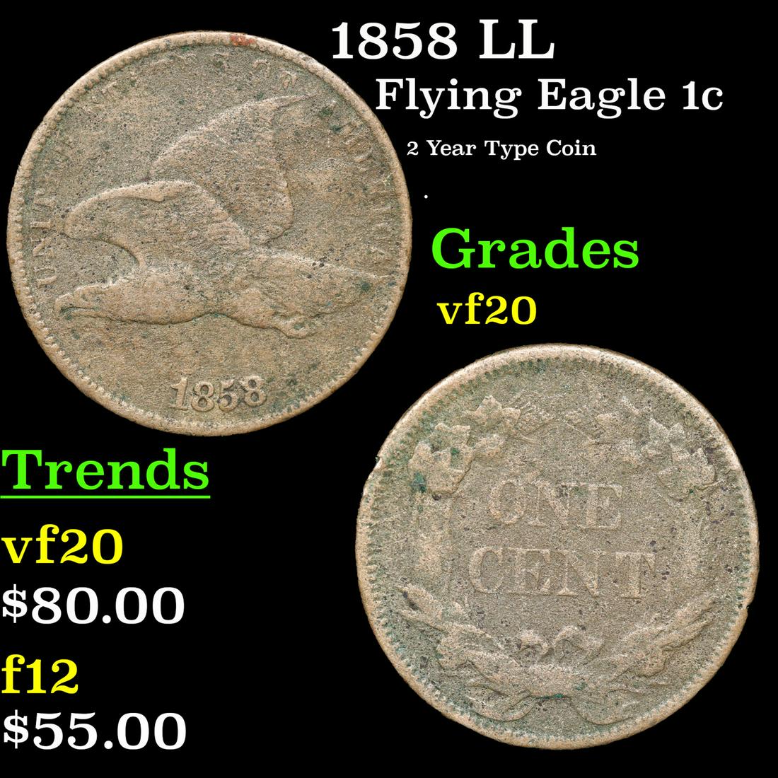 1858 LL Flying Eagle Cent 1c Grades vf, very fine (1 of 3)