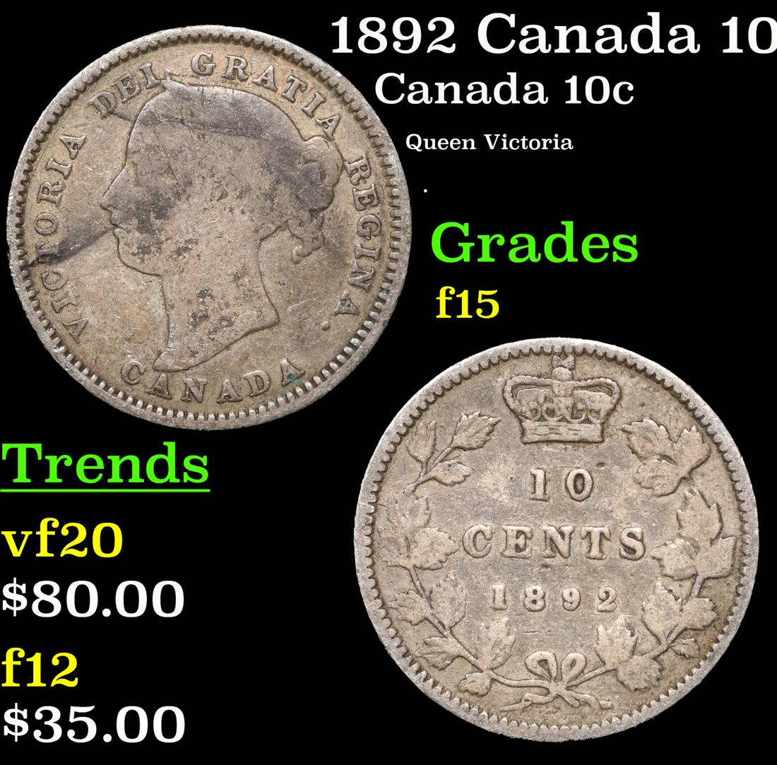 1892 Canada 10 Cents 10c KM-3 Grades f+ (1 of 3)