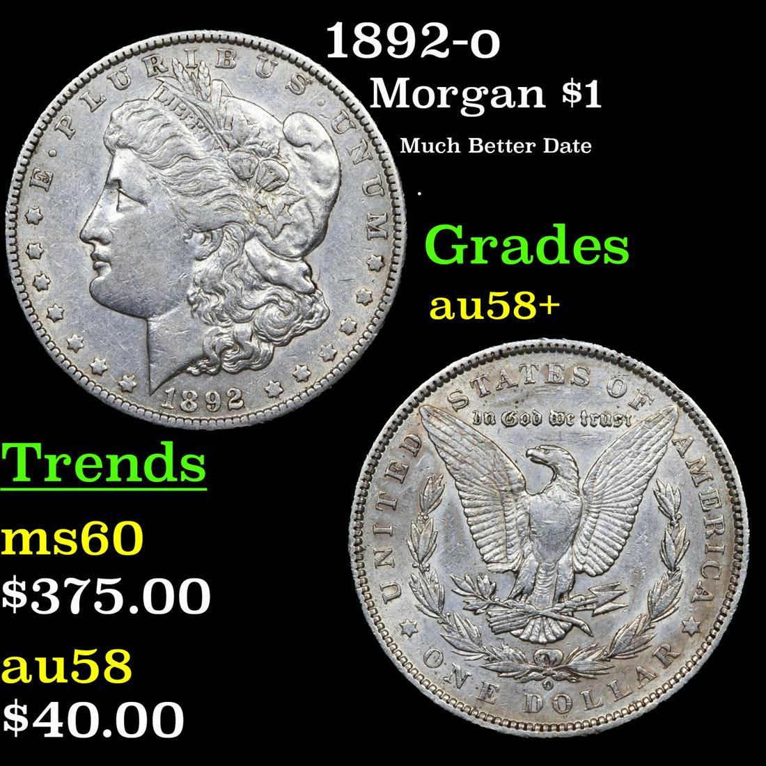 1892-o Morgan Dollar $1 Grades Choice AU/BU Slider+ (1 of 3)