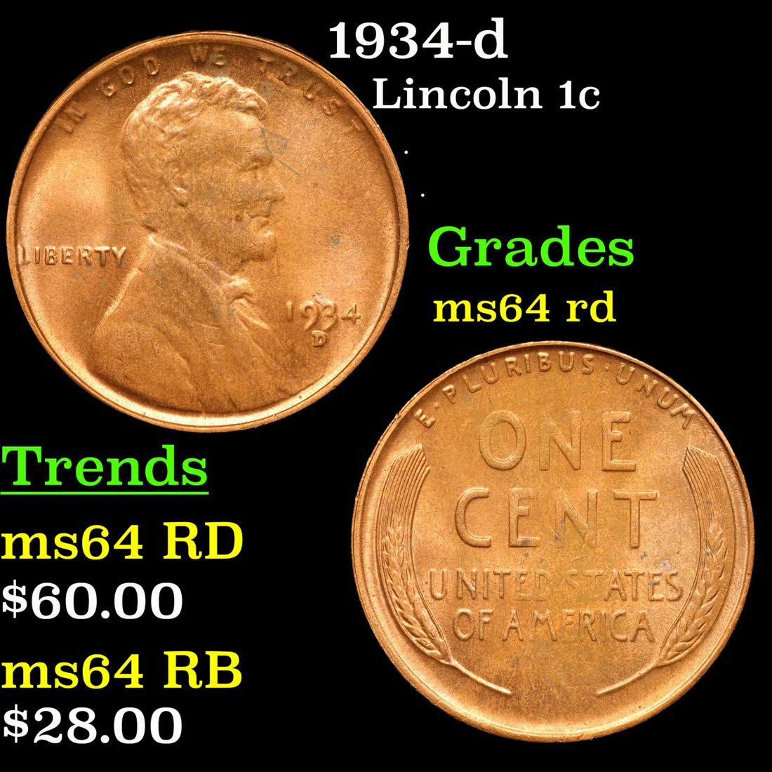 1934-d Lincoln Cent 1c Grades Choice Unc RD (1 of 3)