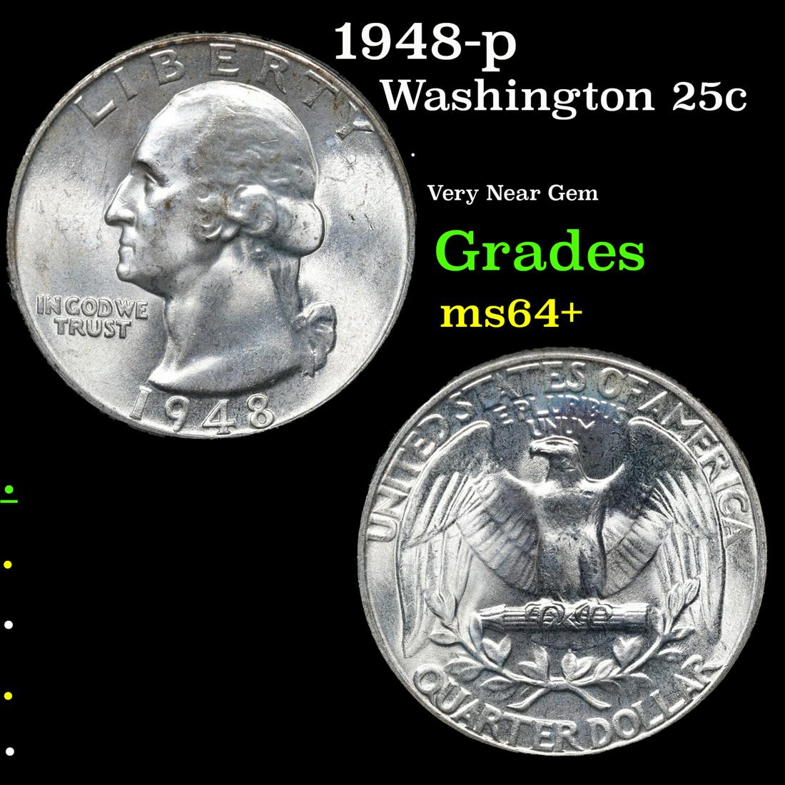1948-p Washington Quarter 25c Grades Choice+ Unc (1 of 3)