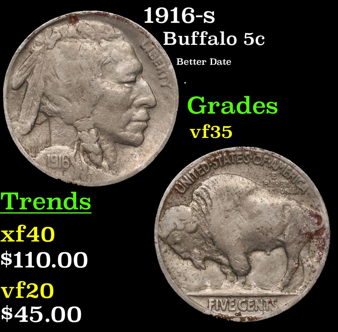 1916-s Buffalo Nickel 5c Grades vf++ (1 of 3)