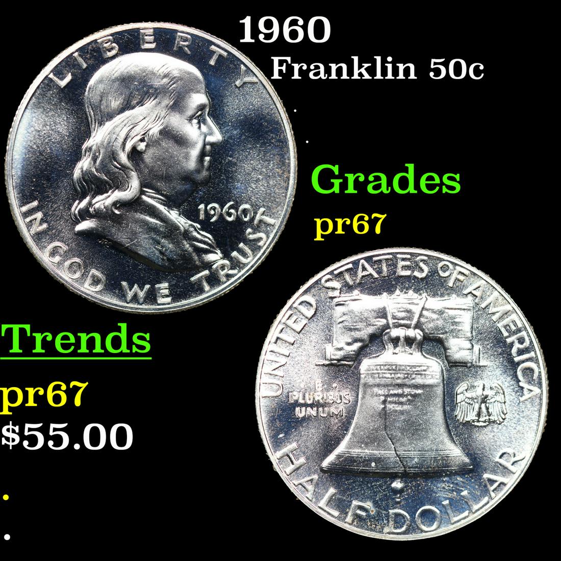 Proof 1960 Franklin Half Dollar 50c Grades GEM++ Proof (1 of 3)