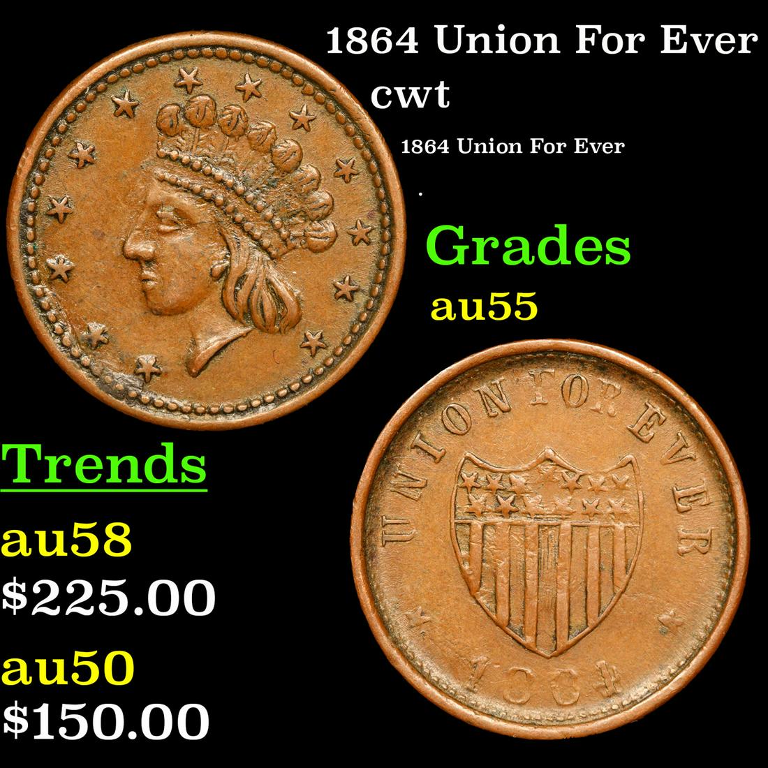 1864 Union For Ever Civil War Token 1c Grades Choice AU (1 of 3)