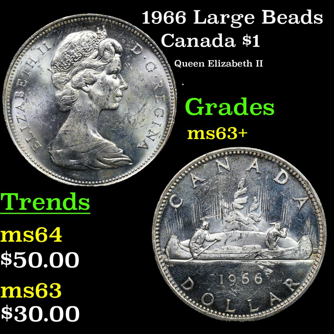 1966 Large Beads Canada Dollar $1 Grades Select+ Unc (1 of 3)