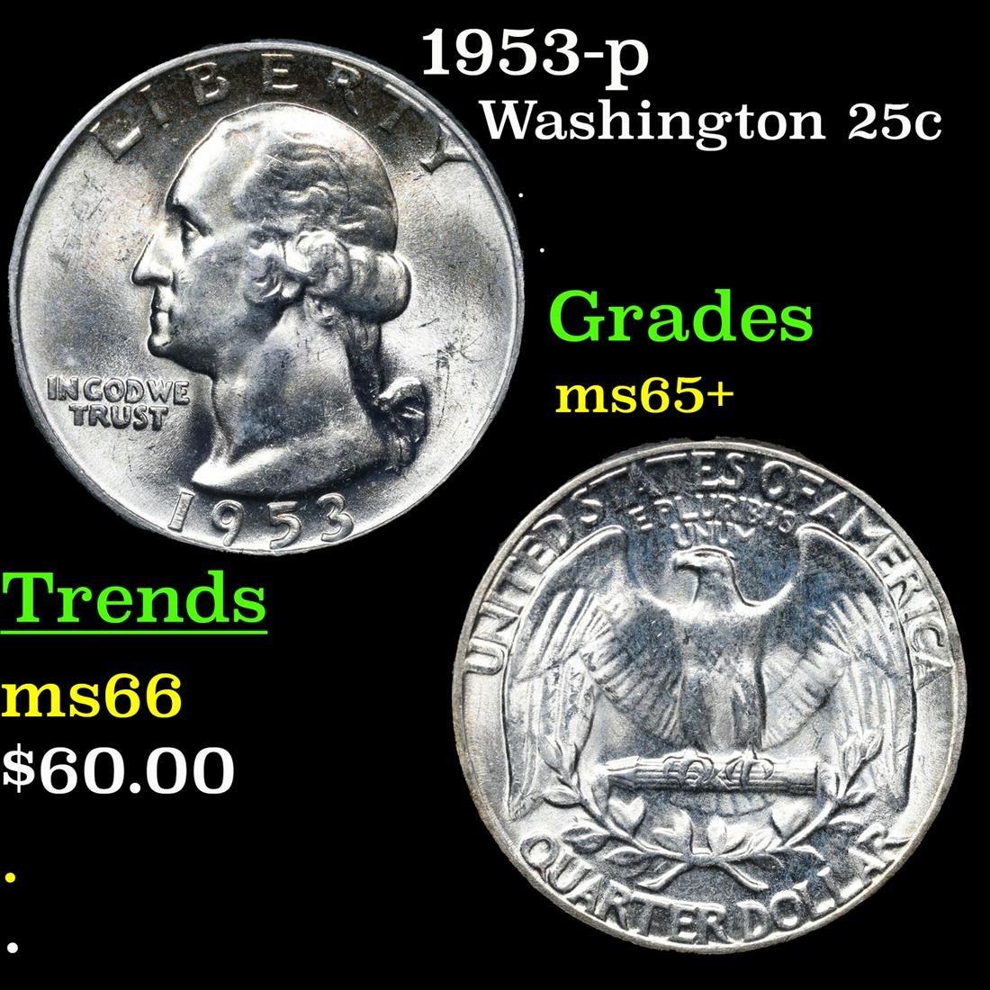 1953-p Washington Quarter 25c Grades GEM+ Unc (1 of 3)