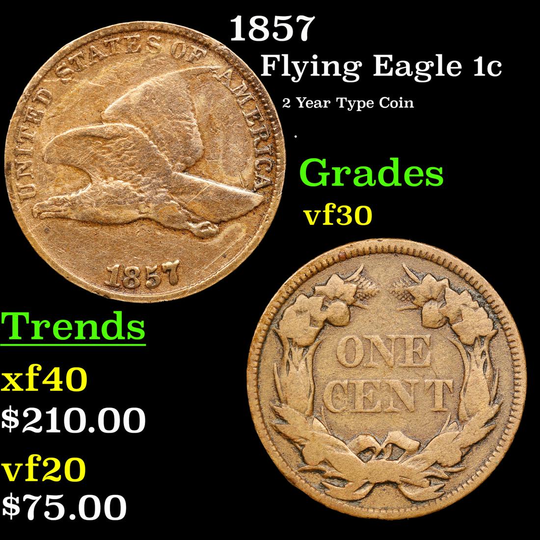 1857 Flying Eagle Cent 1c Grades vf++ (1 of 3)