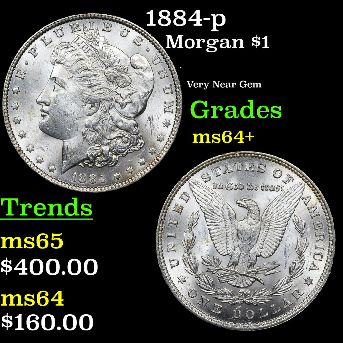 1884-p Morgan Dollar $1 Grades Choice+ Unc (1 of 3)