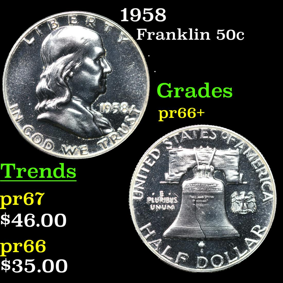 Proof 1958 Franklin Half Dollar 50c Grades GEM++ Proof (1 of 3)