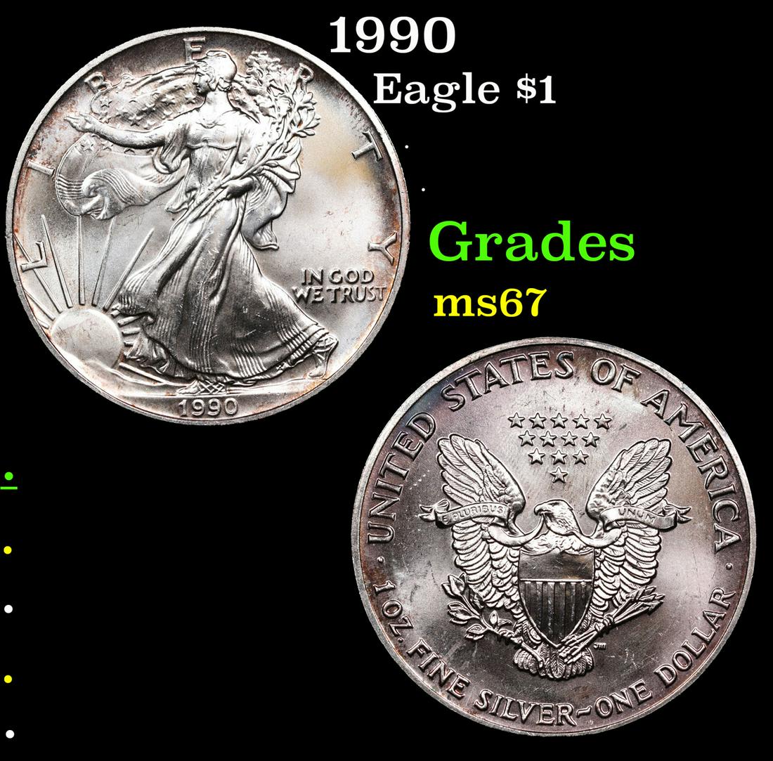 1990 Silver Eagle Dollar $1 Grades GEM++ Unc (1 of 3)