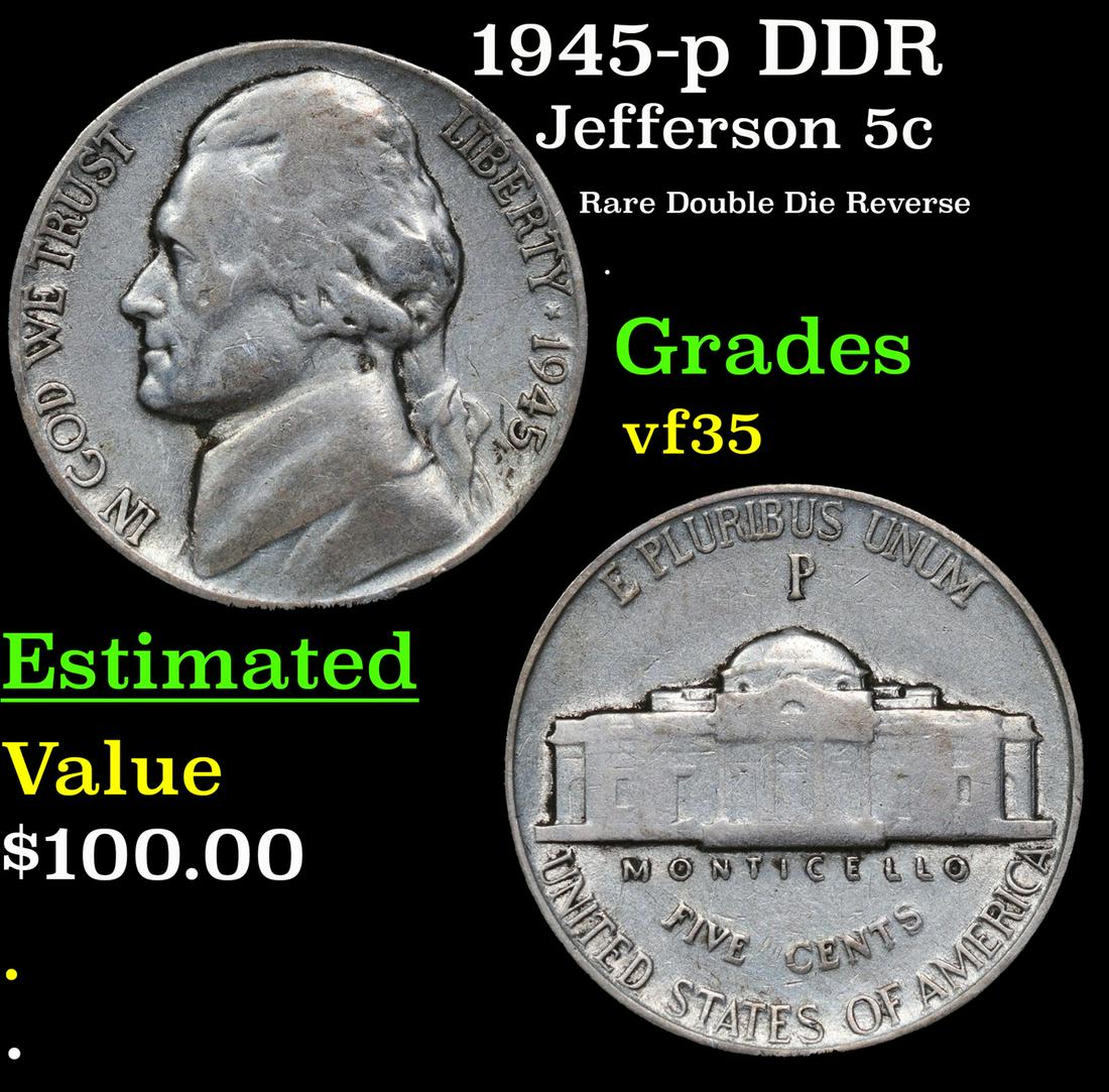 1945-p DDR Jefferson Nickel 5c Grades vf++: 1945-p DDR Jefferson Nickel 5c Grades vf++.
