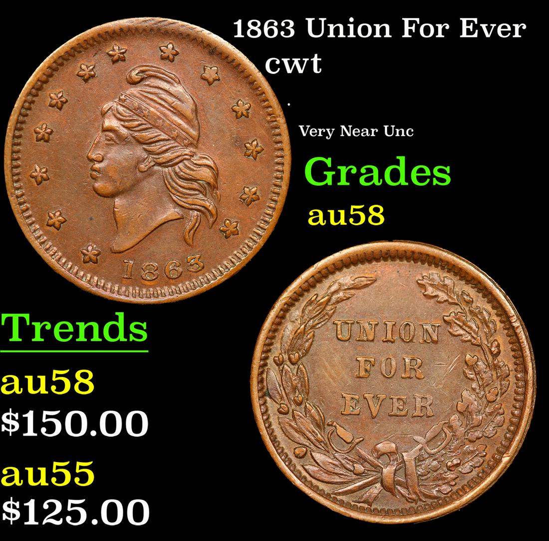 1863 Union For Ever Civil War Token 1c Grades Choice AU/BU Slider (1 of 3)