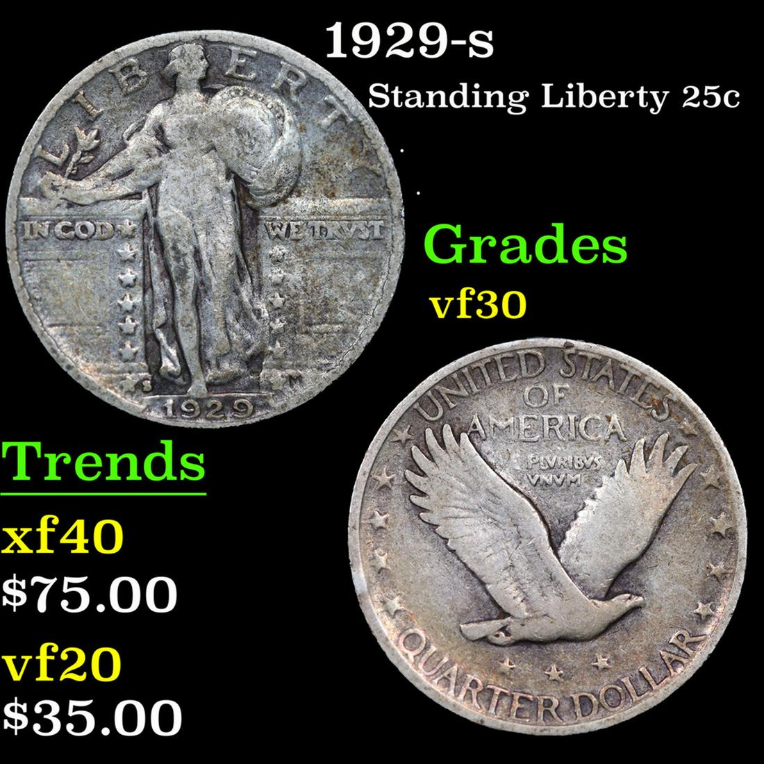 1929-s Standing Liberty Quarter 25c Grades vf++ (1 of 3)