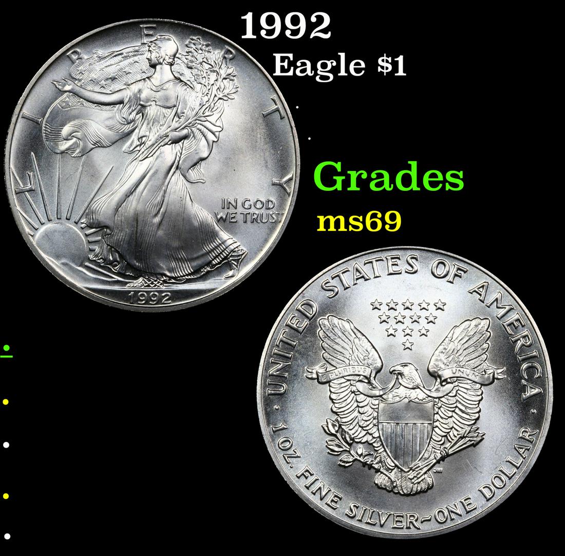1992 Silver Eagle Dollar $1 Grades ms69 (1 of 3)
