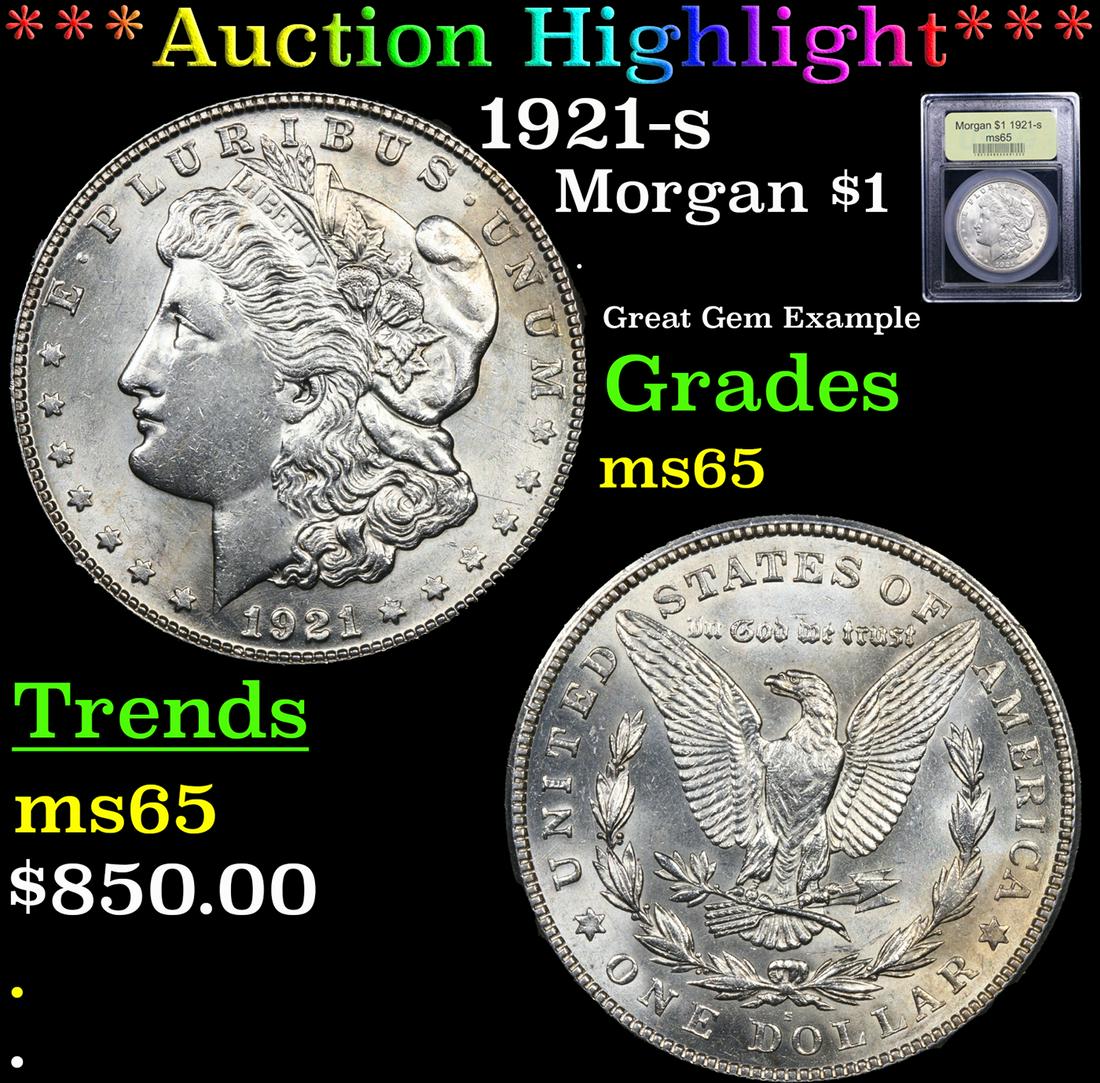 ***Auction Highlight*** 1921-s Morgan Dollar $1 Graded GEM Unc By USCG (fc) (1 of 5)