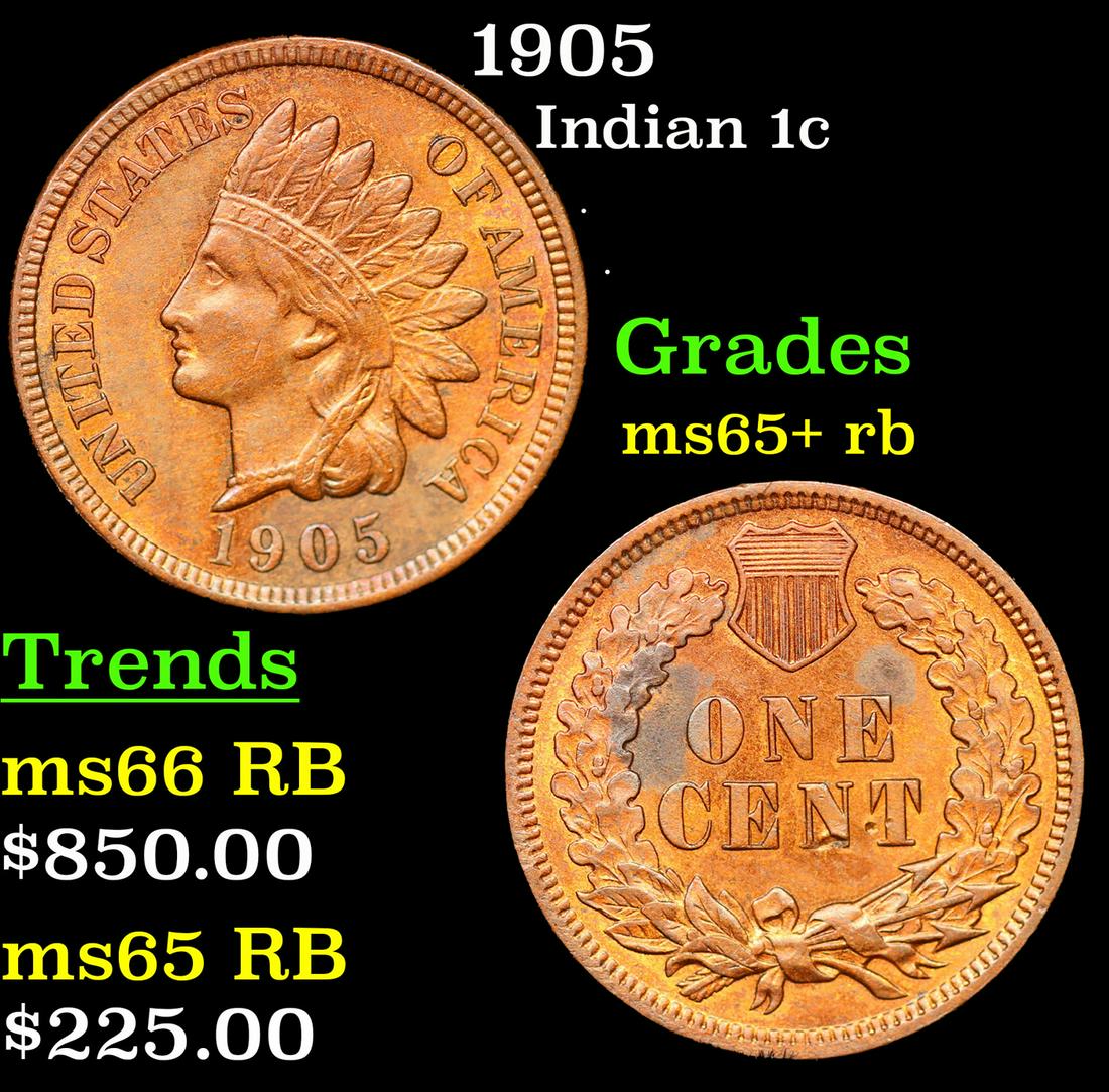 1905 Indian Cent 1c Grades Gem+ Unc RB (1 of 3)