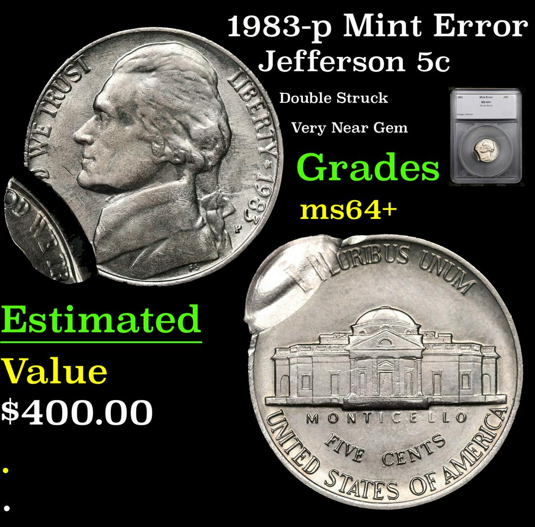 1983-p Jefferson Nickel Mint Error 5c Grades Choice+ Unc By SEGS (1 of 5)