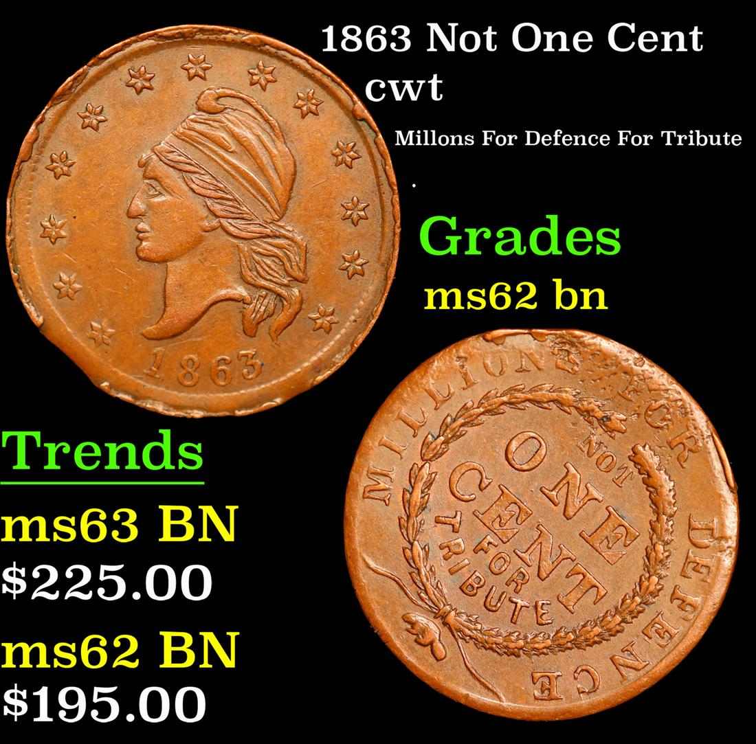 1863 Not One Cent Civil War Token 1c Grades Select Unc BN (1 of 3)