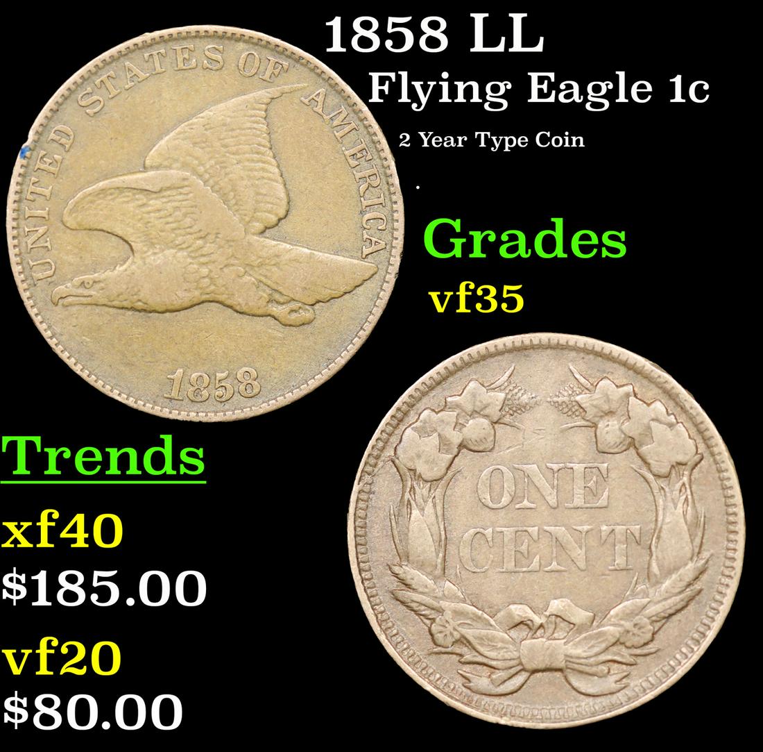 1858 LL Flying Eagle Cent 1c Grades vf++ (1 of 3)