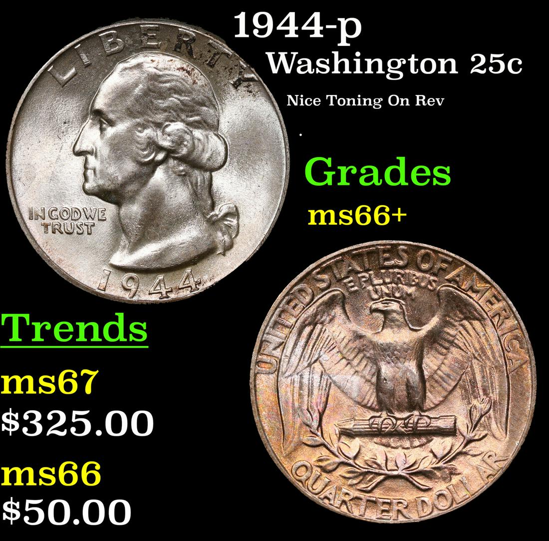 1944-p Washington Quarter 25c Grades GEM++ Unc (1 of 3)