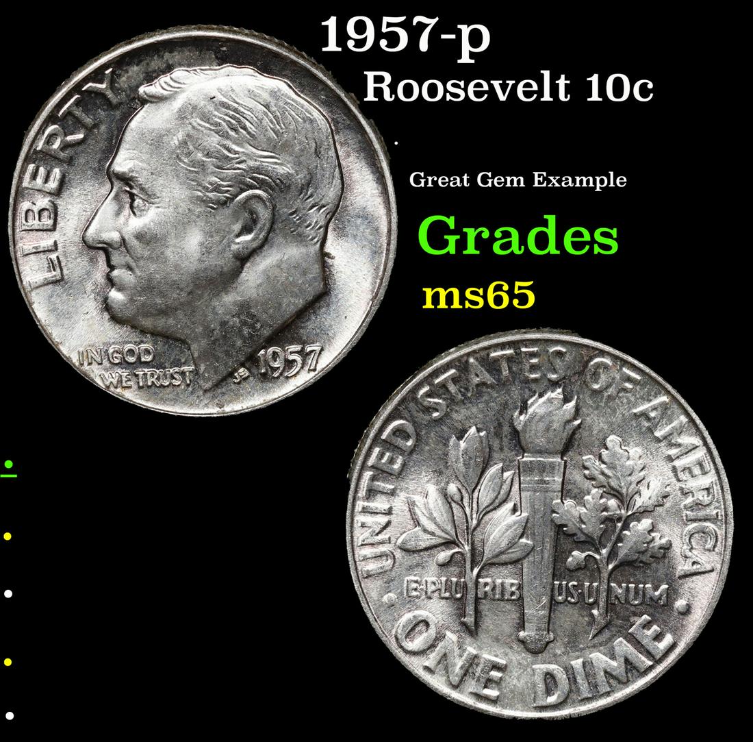 1957-p Roosevelt Dime 10c Grades GEM Unc (1 of 3)
