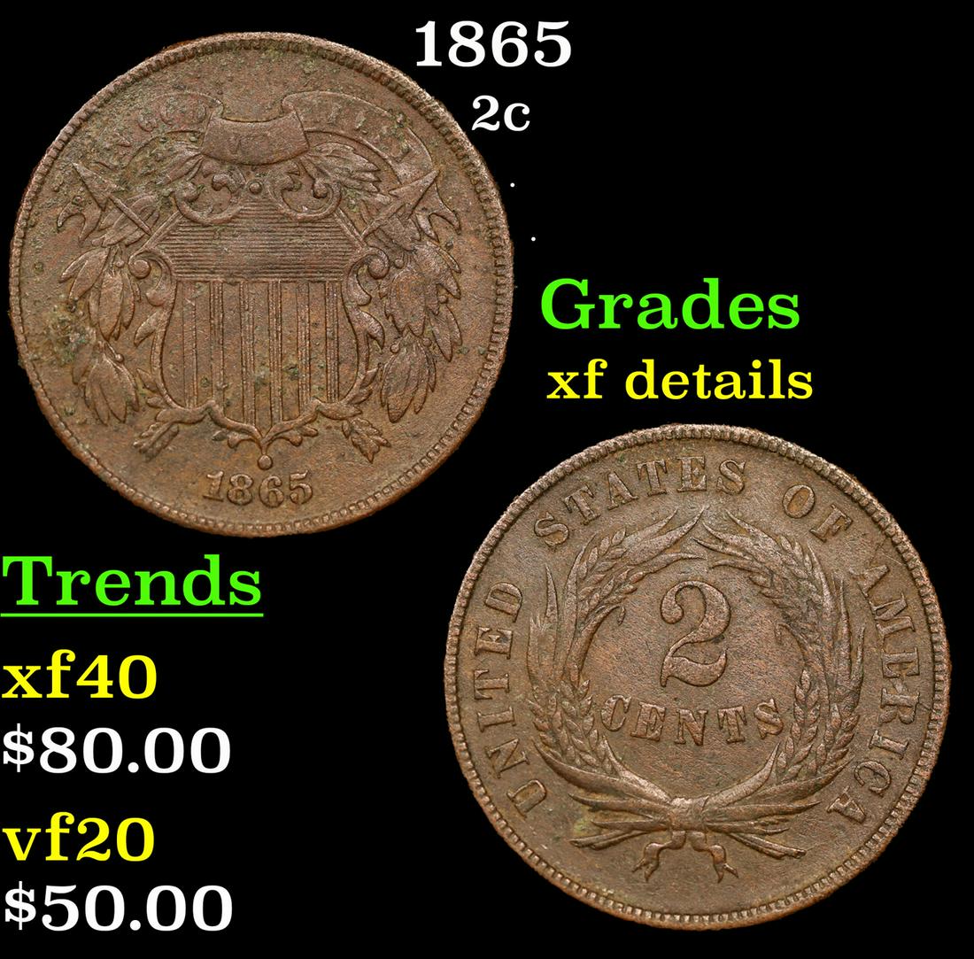 1865 Two Cent Piece 2c Grades xf details (1 of 3)