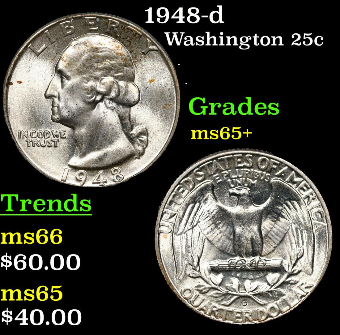 1948-d Washington Quarter 25c Grades GEM+ Unc (1 of 3)