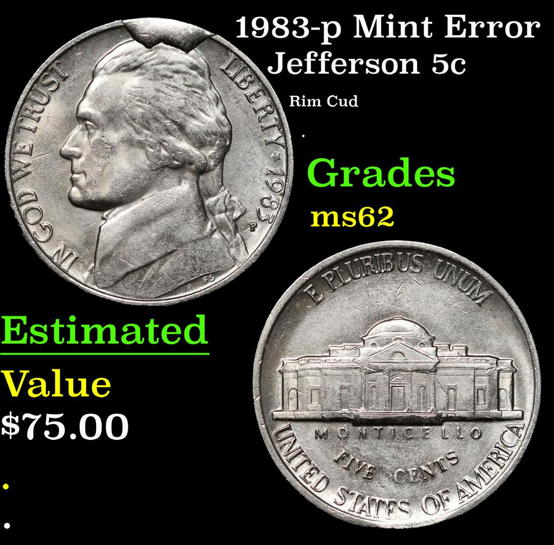 1983-p Jefferson Nickel Mint Error 5c Grades Select Unc (1 of 3)