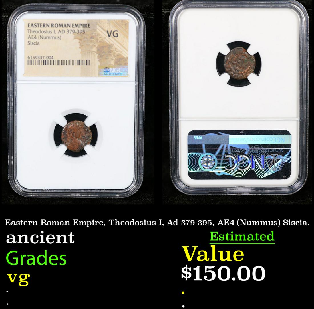 NGC Eastern Roman Empire, Theodosius I, Ad 379-395, AE4 (Nummus) Siscia. Graded vg By NGC (1 of 3)