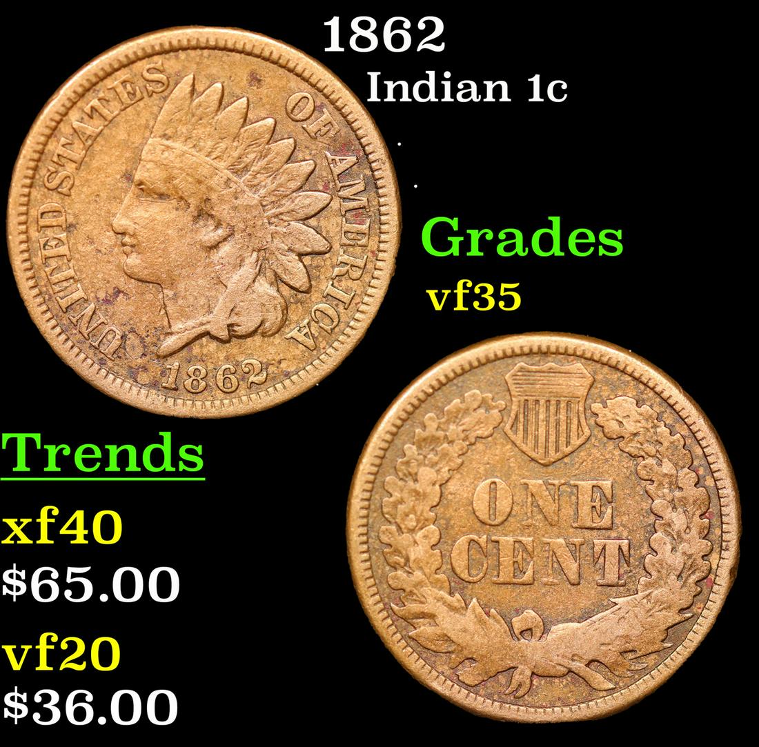 1862 Indian Cent 1c Grades vf++ (1 of 3)