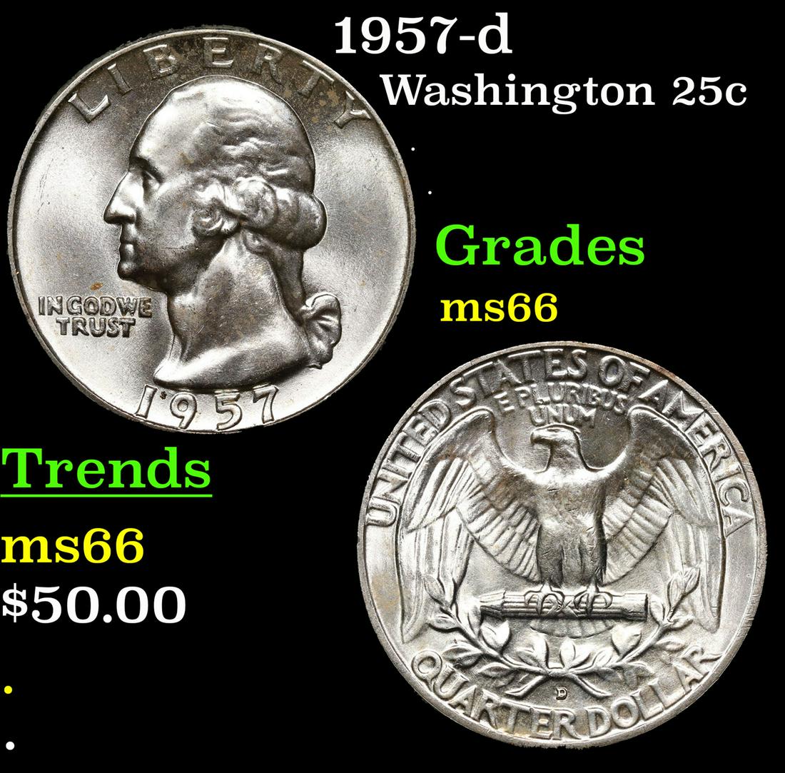 1957-d Washington Quarter 25c Grades GEM+ Unc (1 of 3)